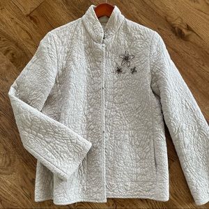 Lightweight quilted jacket with mandarin collar and beaded embellishment